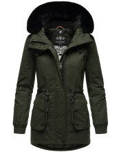 Navahoo Olessaa Damen halblange Winterjacke mit Kapuze Olive XL - Gr. 42