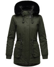 Navahoo Olessaa Damen halblange Winterjacke mit Kapuze Olive XL - Gr. 42