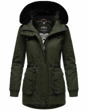 Navahoo Olessaa Damen halblange Winterjacke mit Kapuze Olive XXL - Gr. 44