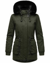 Navahoo Olessaa Damen halblange Winterjacke mit Kapuze Olive XXL - Gr. 44