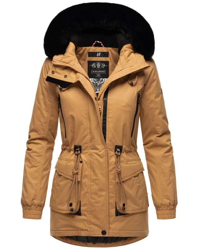 Navahoo Olessaa Damen halblange Winterjacke mit Kapuze Camel M - Gr. 38