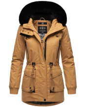 Navahoo Olessaa Damen halblange Winterjacke mit Kapuze Camel M - Gr. 38