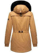 Navahoo Olessaa Damen halblange Winterjacke mit Kapuze Camel M - Gr. 38