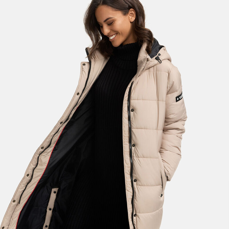 Navahoo Isalie Damen lange Winterjacke gesteppt Taupe