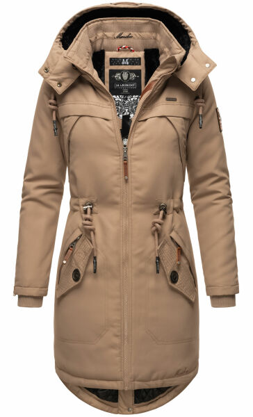 Marikoo Kamil Damen Parka Winterjacke mit Kapuze Taupe Größe XL - Gr. 42