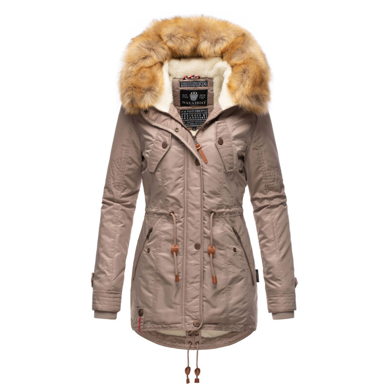 Navahoo LaViva warme Damen Winterjacke mit Teddyfell Taupe Grey Gr&ouml;&szlig;e XS - Gr. 34