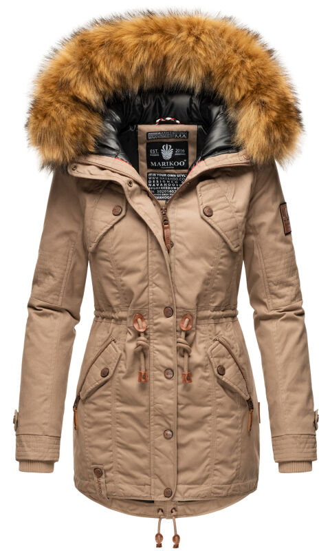 Marikoo La Viva Princess Damen Winterjacke mit Kapuze Taupe Grey Gr&ouml;&szlig;e M - Gr. 38