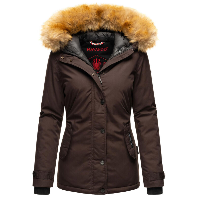 Navahoo Laura warme Damen Winterjacke mit Kapuze Chocolate-Gr.XS