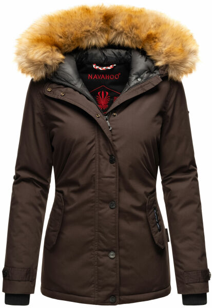 Navahoo Laura warme Damen Winterjacke mit Kapuze Chocolate-Gr.M