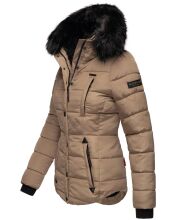 Marikoo Lotus warme Damen Winterjacke gesteppt mit Kunstfell Taupe Gr&ouml;&szlig;e XS - Gr. 34