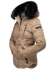 Marikoo Lotus warme Damen Winterjacke gesteppt mit Kunstfell Taupe Gr&ouml;&szlig;e XS - Gr. 34