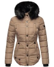 Marikoo Lotus warme Damen Winterjacke gesteppt mit Kunstfell Taupe Gr&ouml;&szlig;e S - Gr. 36