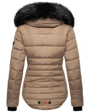 Marikoo Lotus warme Damen Winterjacke gesteppt mit Kunstfell Taupe Gr&ouml;&szlig;e S - Gr. 36