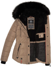 Marikoo Lotus warme Damen Winterjacke gesteppt mit Kunstfell Taupe Gr&ouml;&szlig;e S - Gr. 36