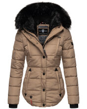 Marikoo Lotus warme Damen Winterjacke gesteppt mit Kunstfell Taupe Gr&ouml;&szlig;e XXL - Gr. 44