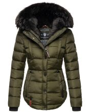 Marikoo Lotus warme Damen Winterjacke gesteppt mit Kunstfell Olive Gr&ouml;&szlig;e XS - Gr. 34