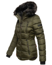 Marikoo Lotus warme Damen Winterjacke gesteppt mit Kunstfell Olive Gr&ouml;&szlig;e XS - Gr. 34