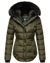 Marikoo Lotus warme Damen Winterjacke gesteppt mit Kunstfell Olive Größe S - Gr. 36