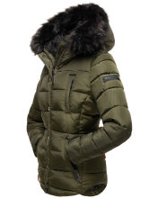 Marikoo Lotus warme Damen Winterjacke gesteppt mit Kunstfell Olive Größe M - Gr. 38