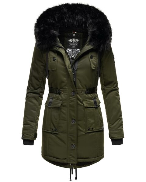Navahoo Luluna Princess Damen Kunstfell Winterjacke Olive Größe S - Gr. 36