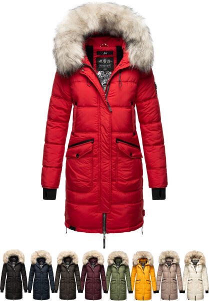 Marikoo Chaskaa ladies long winter quilted jacket with faux fur collar