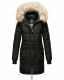 Marikoo Chaskaa Damen lange Winter Steppjacke mit KunstfellKragen Schwarz-Gr.XS