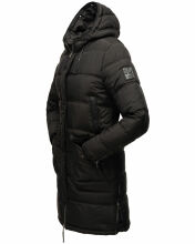 Marikoo Chaskaa Damen lange Winter Steppjacke mit KunstfellKragen Schwarz-Gr.S