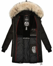 Marikoo Chaskaa Damen lange Winter Steppjacke mit KunstfellKragen Schwarz-Gr.S