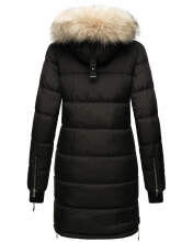 Marikoo Chaskaa ladies long winter quilted jacket with faux fur collar Schwarz-Gr.M