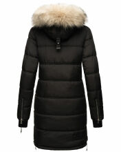 Marikoo Chaskaa Damen lange Winter Steppjacke mit KunstfellKragen Schwarz-Gr.L
