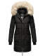 Marikoo Chaskaa ladies long winter quilted jacket with faux fur collar Schwarz-Gr.L