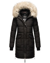Marikoo Chaskaa Damen lange Winter Steppjacke mit KunstfellKragen Schwarz-Gr.XXL