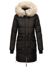 Marikoo Chaskaa Damen lange Winter Steppjacke mit KunstfellKragen Schwarz-Gr.XXL