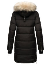 Marikoo Chaskaa Damen lange Winter Steppjacke mit KunstfellKragen Schwarz-Gr.XXL
