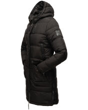 Marikoo Chaskaa Damen lange Winter Steppjacke mit KunstfellKragen Schwarz-Gr.XXL