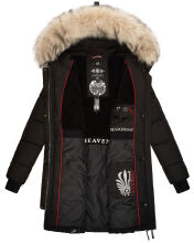 Marikoo Chaskaa Damen lange Winter Steppjacke mit KunstfellKragen Schwarz-Gr.XXL