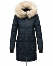 Marikoo Chaskaa ladies long winter quilted jacket with faux fur collar Navy-Gr.XS