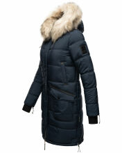 Marikoo Chaskaa ladies long winter quilted jacket with faux fur collar Navy-Gr.XS