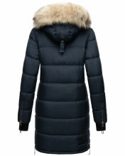 Marikoo Chaskaa Damen lange Winter Steppjacke mit KunstfellKragen Navy-Gr.XS