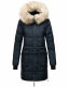 Marikoo Chaskaa Damen lange Winter Steppjacke mit KunstfellKragen Navy-Gr.XS