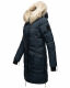 Marikoo Chaskaa Damen lange Winter Steppjacke mit KunstfellKragen Navy-Gr.XS