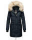 Marikoo Chaskaa ladies long winter quilted jacket with faux fur collar Navy-Gr.XL