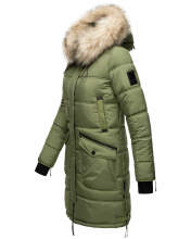Marikoo Chaskaa ladies long winter quilted jacket with faux fur collar Olive-Gr.M