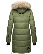 Marikoo Chaskaa ladies long winter quilted jacket with faux fur collar Olive-Gr.XL