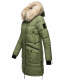Marikoo Chaskaa ladies long winter quilted jacket with faux fur collar Olive-Gr.XL