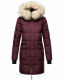 Marikoo Chaskaa Damen lange Winter Steppjacke mit KunstfellKragen Weinrot-Gr.XS