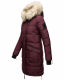 Marikoo Chaskaa Damen lange Winter Steppjacke mit KunstfellKragen Weinrot-Gr.XS