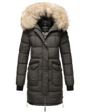 Marikoo Chaskaa ladies long winter quilted jacket with faux fur collar Anthrazit-Gr.L