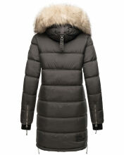 Marikoo Chaskaa Damen lange Winter Steppjacke mit KunstfellKragen Anthrazit-Gr.L