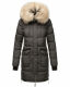 Marikoo Chaskaa Damen lange Winter Steppjacke mit KunstfellKragen Anthrazit-Gr.L